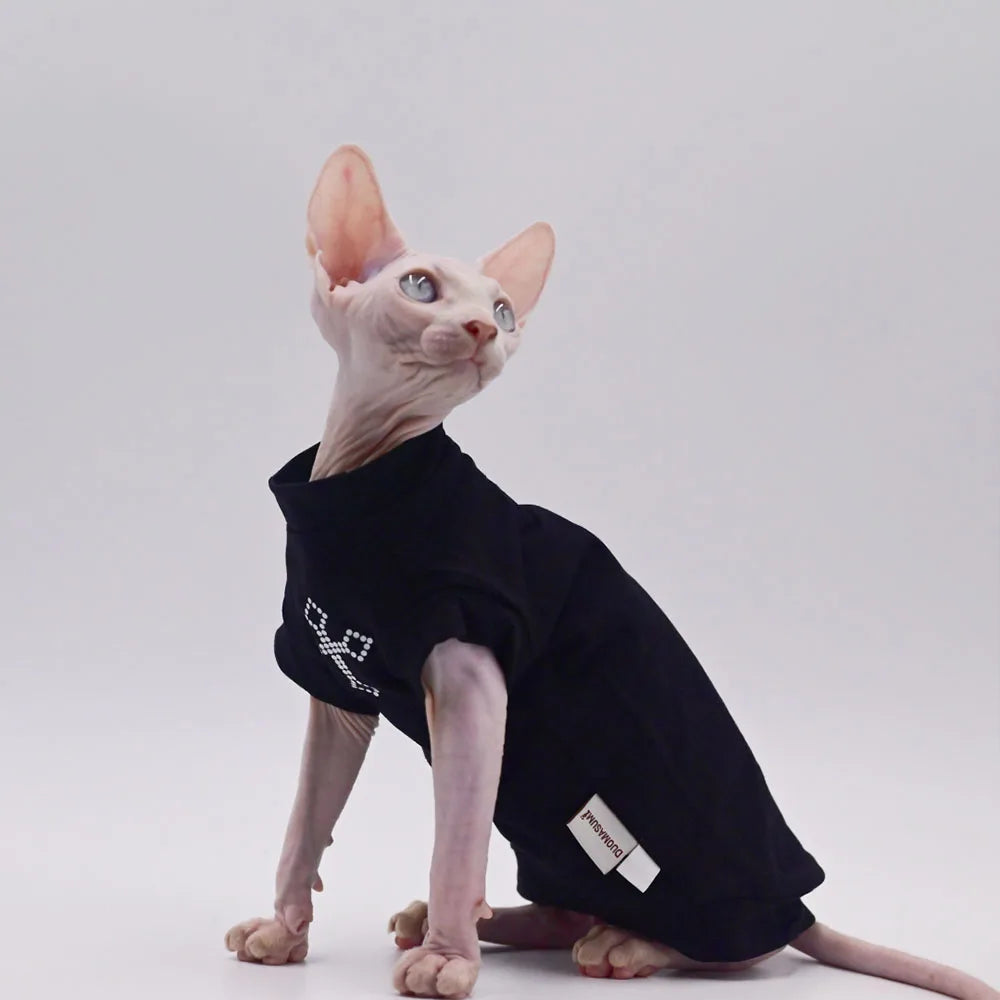 Hairless Cat Clothes Sphinx Deven Black Soft Breathable T-shirt Pet Clothes For Small Dogs Shirt Clothing for Cats