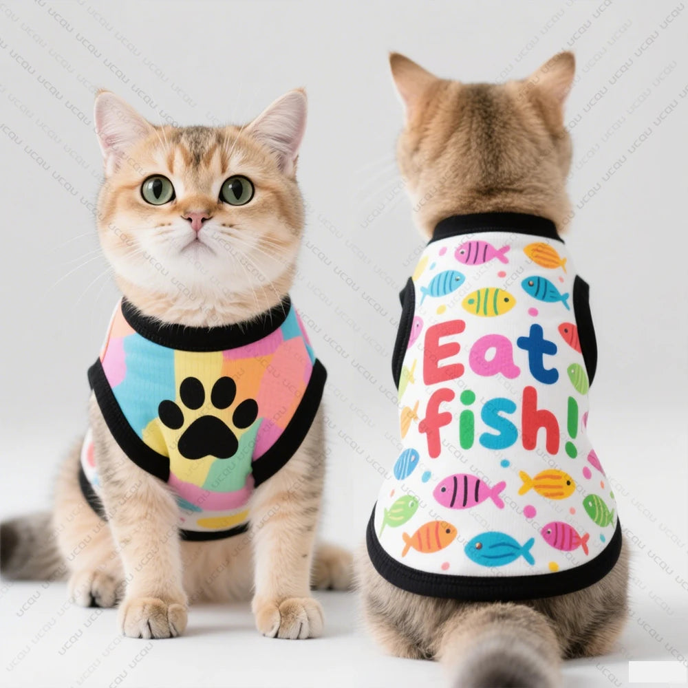 2025 Pet Cat Clothing Cat Vest Summer Cool Clothing Features "Cat King" Leopard Pattern Exclusive for Cute Pets Cat Lovers