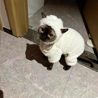 Winter Sphynx Cat Clothes Thickened Warm Four-legged Pullover Cat Coat Lamb Double-sided Velvet Pet Pajamas for Devon Rex