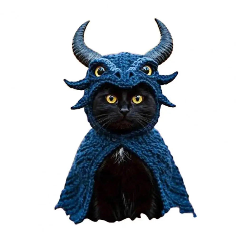 Dragon Cat Hoodie Set Hand Knitted Cosplay Apparel Funny Adjustable Outfit Small Pets Easy-On Knitted Cat Hoodie for Cats Dogs