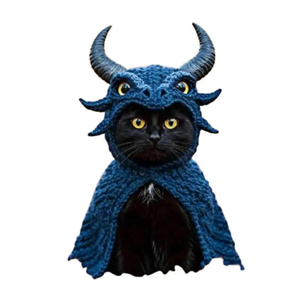 Dragon Cat Hoodie Set Hand Knitted Cosplay Apparel Funny Adjustable Outfit Small Pets Easy-On Knitted Cat Hoodie for Cats Dogs