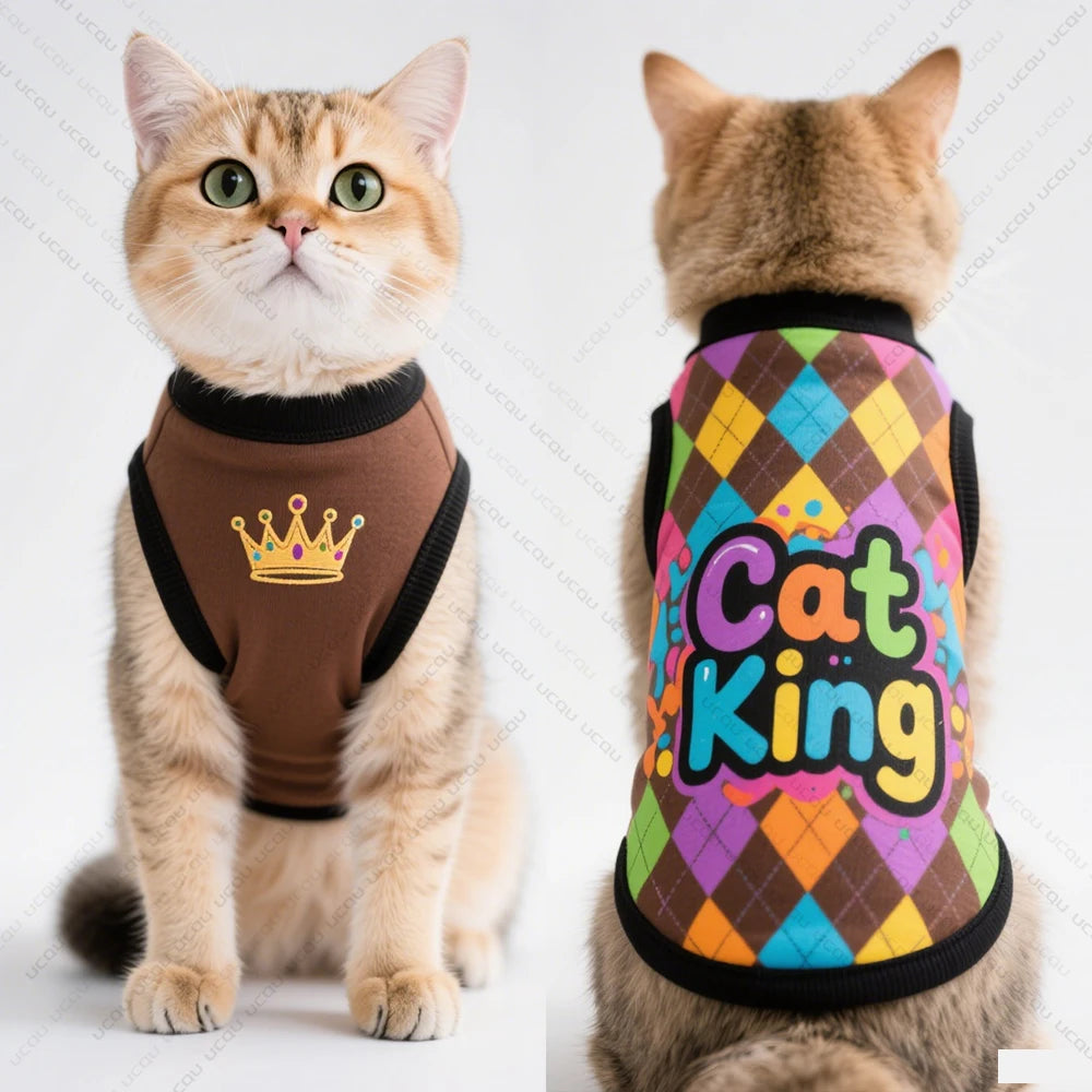 2025 Pet Cat Clothing Cat Vest Summer Cool Clothing Features "Cat King" Leopard Pattern Exclusive for Cute Pets Cat Lovers