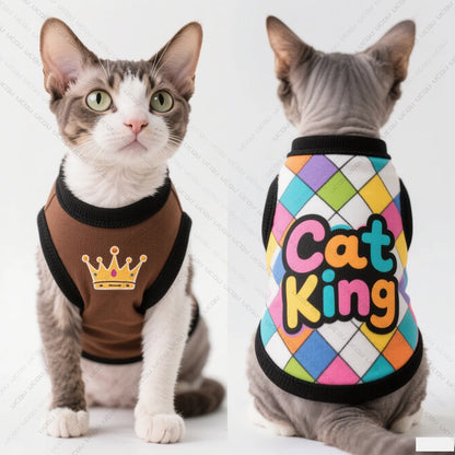 2025 Pet Cat Clothing Cat Vest Summer Cool Clothing Features "Cat King" Leopard Pattern Exclusive for Cute Pets Cat Lovers