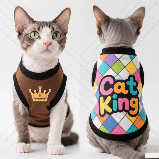 2025 Pet Cat Clothing Cat Vest Summer Cool Clothing Features "Cat King" Leopard Pattern Exclusive for Cute Pets Cat Lovers
