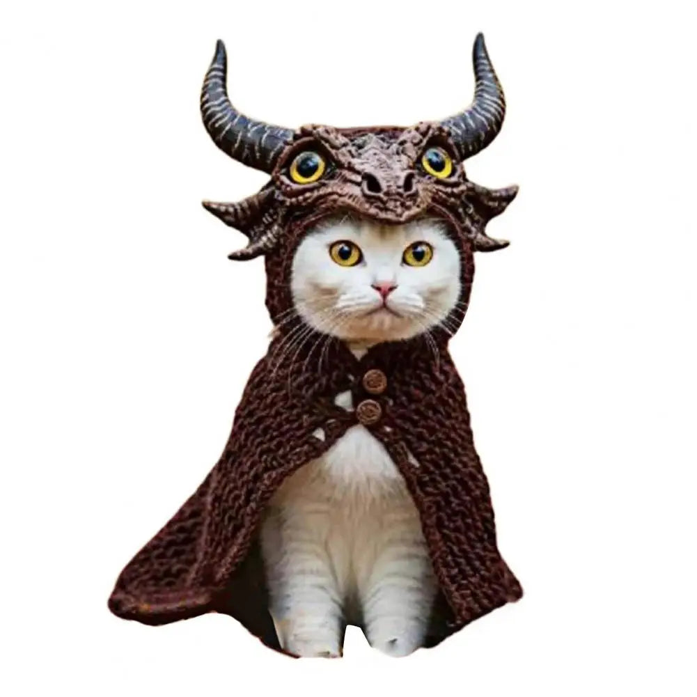 Dragon Cat Hoodie Set Hand Knitted Cosplay Apparel Funny Adjustable Outfit Small Pets Easy-On Knitted Cat Hoodie for Cats Dogs