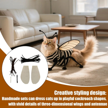 Cockroach Costume for Cats Pet Apparel Dress up Wings and Antenna Set Pet Supplies for Holiday Festival Party Decoration Outdoor