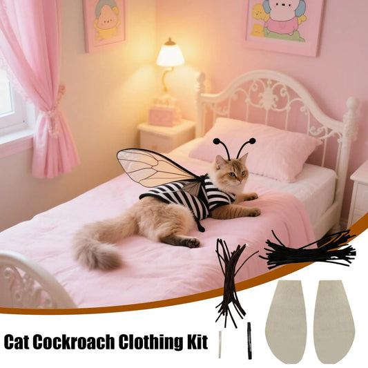 Cockroach Costume for Cats Pet Apparel Dress up Wings and Antenna Set Pet Supplies for Holiday Festival Party Decoration Outdoor