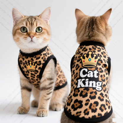 2025 Pet Cat Clothing Cat Vest Summer Cool Clothing Features "Cat King" Leopard Pattern Exclusive for Cute Pets Cat Lovers