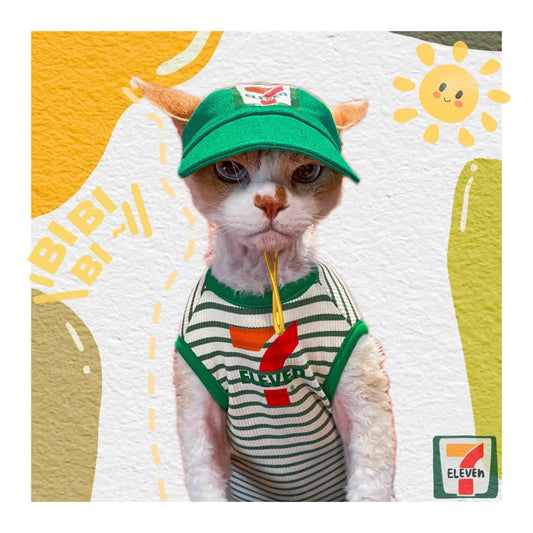Summer cat sleeveless vest, hat set, hairless cat Devon cat air conditioned suit, pet clothing with big 7 letter print, suitable