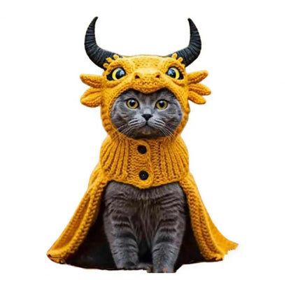 Dragon Cat Hoodie Set Hand Knitted Cosplay Apparel Funny Adjustable Outfit Small Pets Easy-On Knitted Cat Hoodie for Cats Dogs