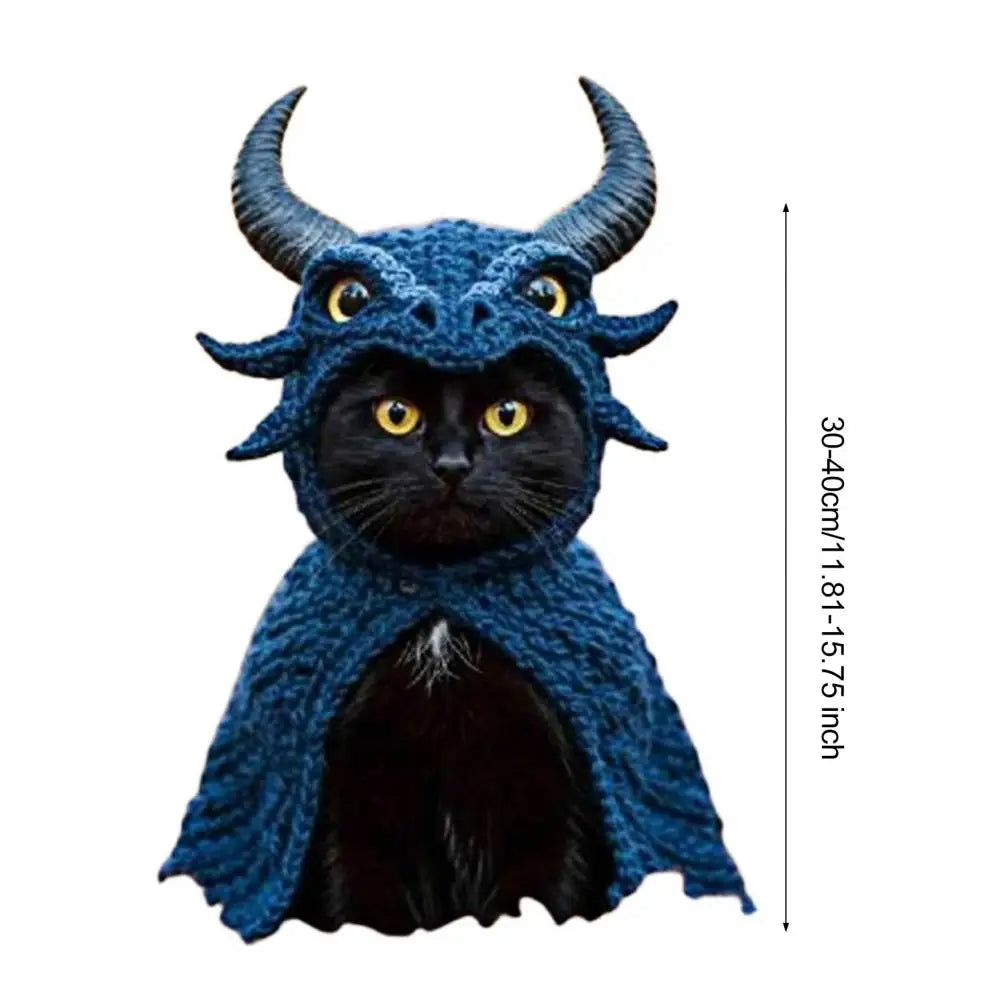 Dragon Cat Hoodie Set Hand Knitted Cosplay Apparel Funny Adjustable Outfit Small Pets Easy-On Knitted Cat Hoodie for Cats Dogs