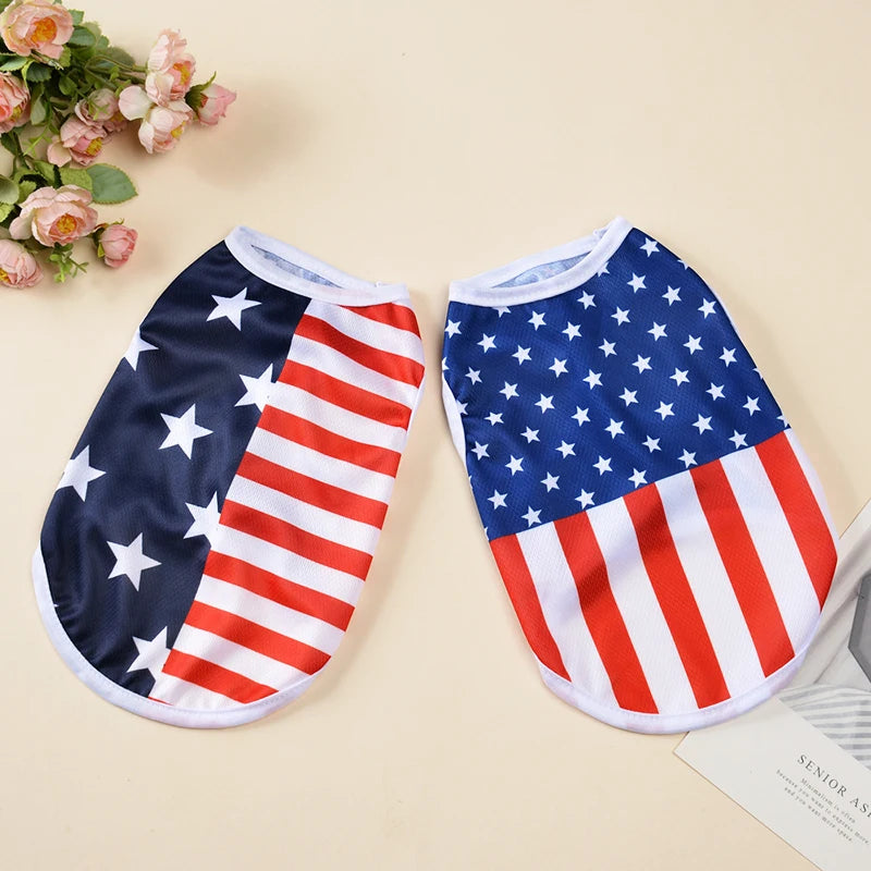 Cat T-shirt For Small Medium Dogs Cats Breathable Summer Pet Costume Independence Day July 4th Kitten Vest Corgi Pug Clothes
