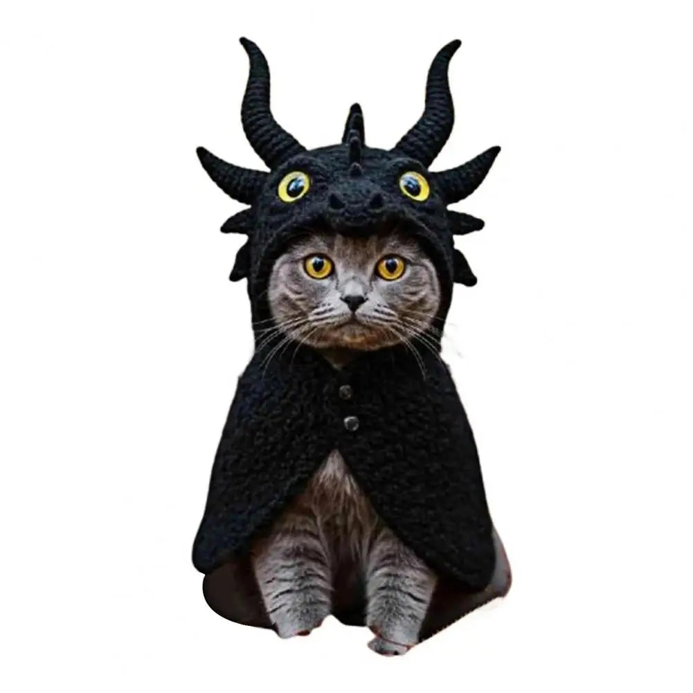 Dragon Cat Hoodie Set Hand Knitted Cosplay Apparel Funny Adjustable Outfit Small Pets Easy-On Knitted Cat Hoodie for Cats Dogs