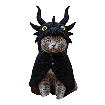 Dragon Cat Hoodie Set Hand Knitted Cosplay Apparel Funny Adjustable Outfit Small Pets Easy-On Knitted Cat Hoodie for Cats Dogs